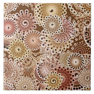 Fractal Swirl Mönster, Brown, Tan och Beige Kakelplatta
