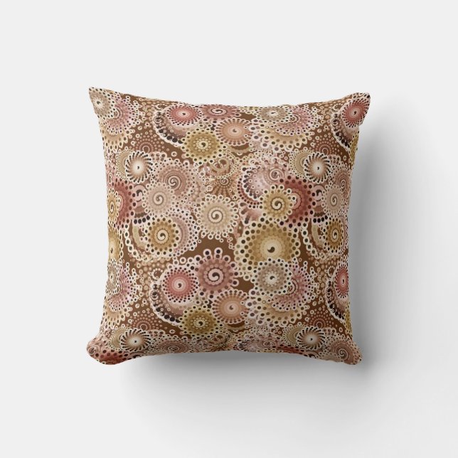Fractal Swirl Mönster, Brown, Tan och Beige Kudde (Framsida)
