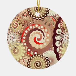 Fractal swirl mönster, choklad och grädde julgransprydnad keramik