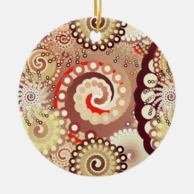 Fractal swirl mönster, choklad och grädde julgransprydnad keramik (Framsidan)