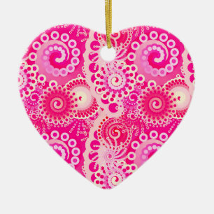 Fractal swirl mönster, fuchsia rosa julgransprydnad keramik