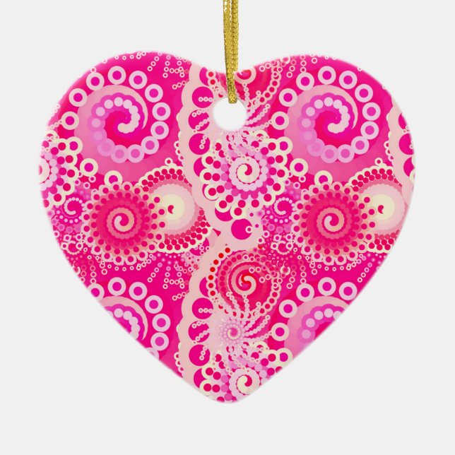 Fractal swirl mönster, fuchsia rosa julgransprydnad keramik (Framsidan)