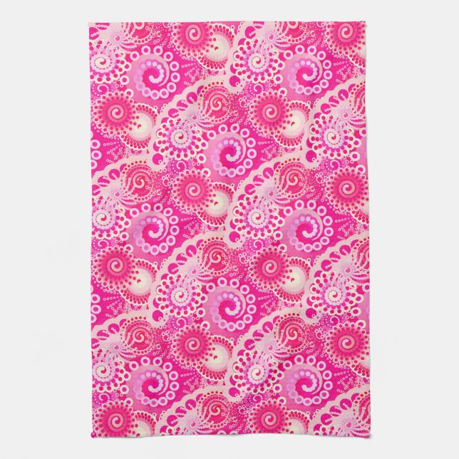 Fractal swirl mönster, fuchsia rosa kökshandduk (Vertikal)