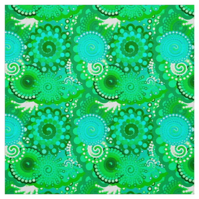 Fractal Swirl mönster, Jade, Turquise och Aqua Tyg (Provkarta)