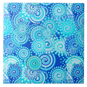 Fractal swirl mönster, koboltblått kakelplatta
