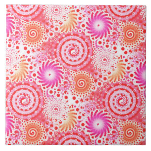 Fractal swirl mönster, koral, rosa och grädde kakelplatta