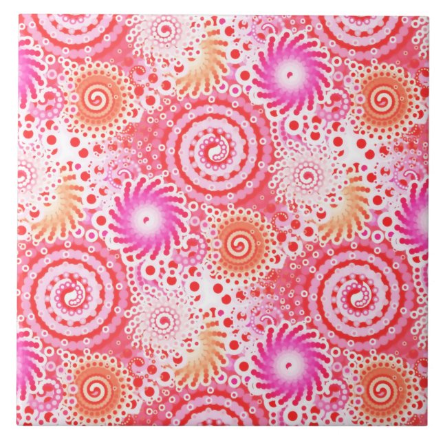Fractal swirl mönster, koral, rosa och grädde kakelplatta (Framsidan)