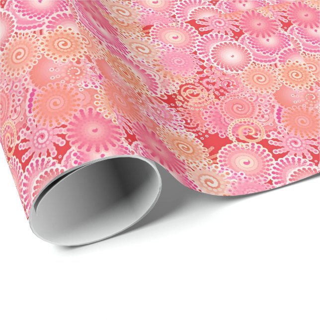 Fractal swirl mönster, koral, rosa och grädde presentpapper (Rullad Hörn)