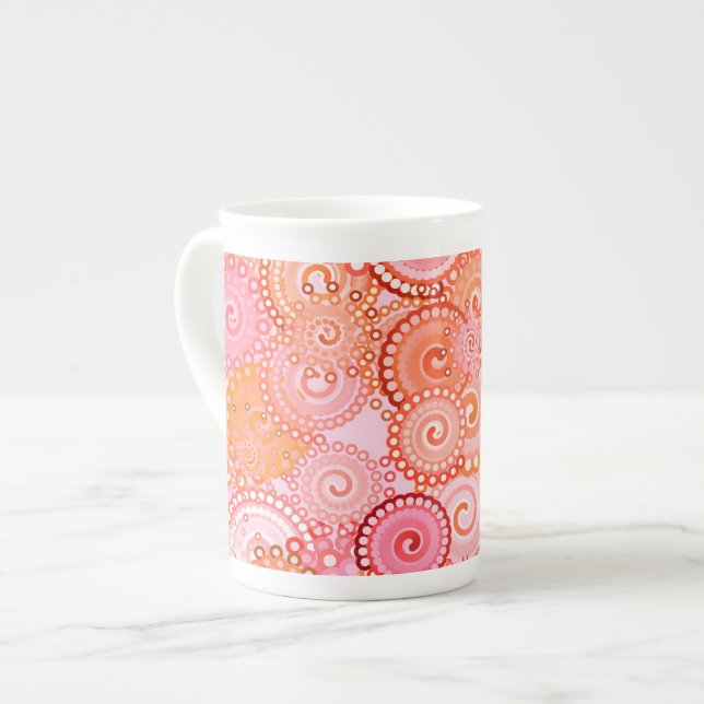 Fractal swirl mönster, korall och rosa benporslin mugg (Framsida vänster)
