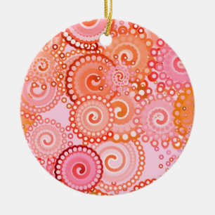 Fractal swirl mönster, korall och rosa julgransprydnad keramik