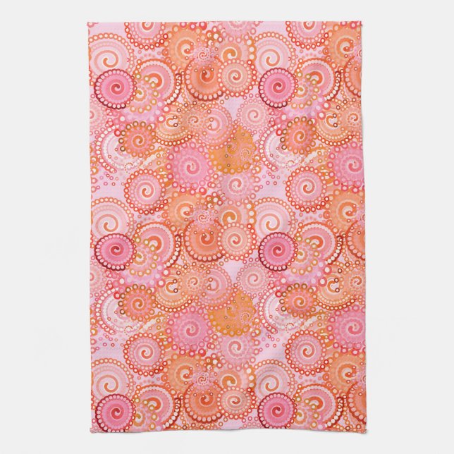Fractal swirl mönster, korall och rosa kökshandduk (Vertikal)