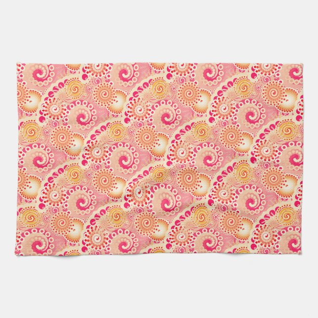 Fractal swirl mönster, korall, persika kökshandduk (Horisontell)