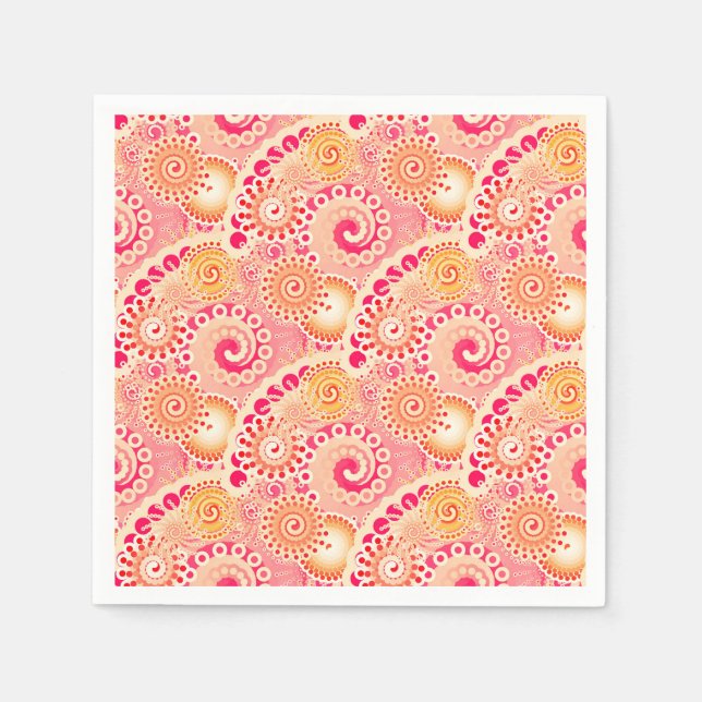 Fractal swirl mönster, korall, persika pappersservett (Framsidan)