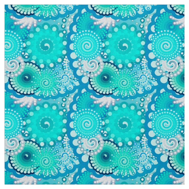 Fractal Swirl mönster, Light Blue and Aqua Tyg (Provkarta)