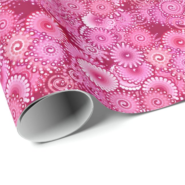 Fractal swirl mönster, magenta, rosa, burgundy presentpapper (Rullad Hörn)