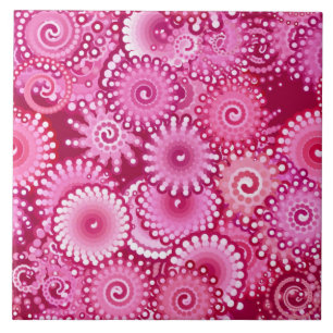 Fractal Swirl Mönster, Magenta, Rosa och Burgundy Kakelplatta