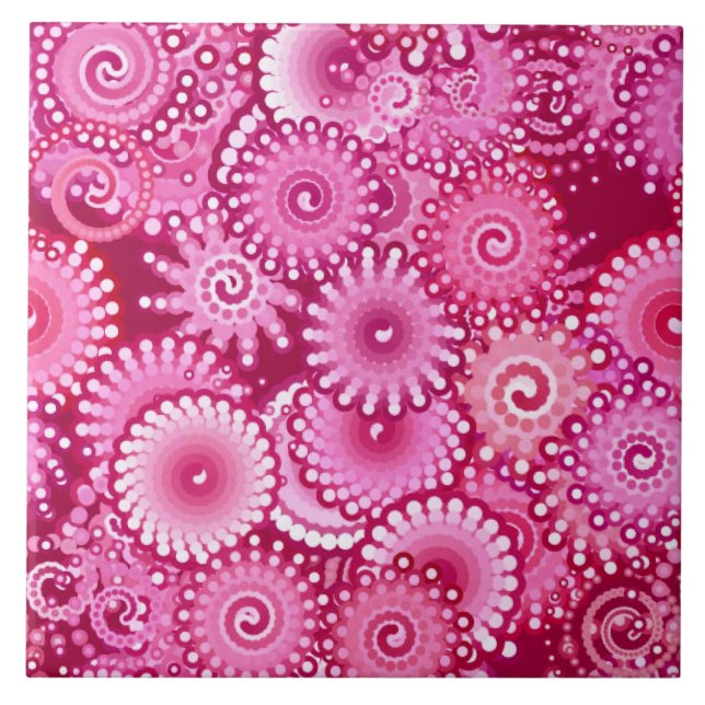 Fractal Swirl Mönster, Magenta, Rosa och Burgundy Kakelplatta (Framsidan)