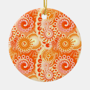 Fractal swirl mönster, orange av korall julgransprydnad keramik