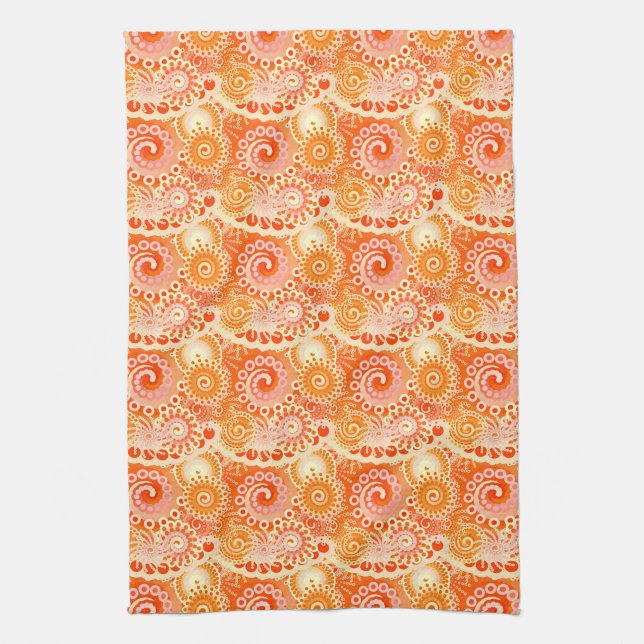 Fractal swirl mönster, orange av korall kökshandduk (Vertikal)