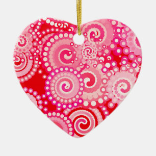 Fractal swirl mönster, red och shock rosa julgransprydnad keramik