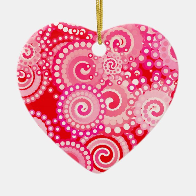 Fractal swirl mönster, red och shock rosa julgransprydnad keramik (Framsidan)