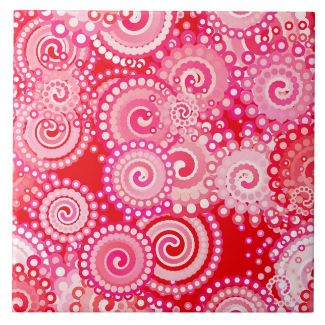 Fractal swirl mönster, red och shock rosa kakelplatta (Framsidan)
