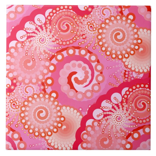 Fractal swirl mönster, rosa, fuchsia, koral kakelplatta (Framsidan)