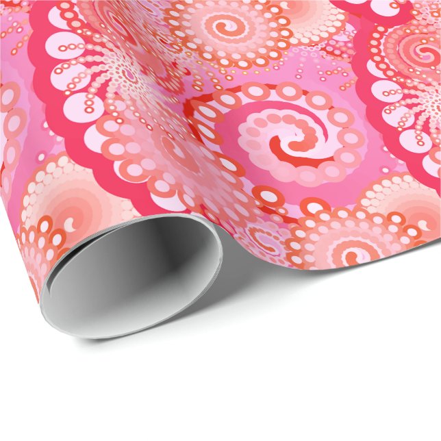 Fractal swirl mönster, rosa, fuchsia, koral presentpapper (Rullad Hörn)