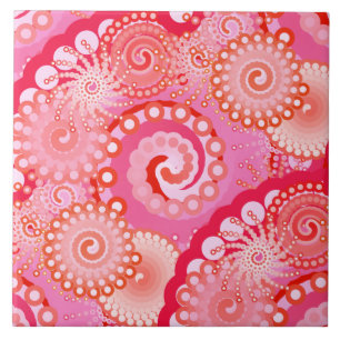Fractal swirl mönster, rosa, fuchsia, korall kakelplatta