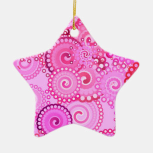 Fractal swirl mönster, rosa och fuchsia julgransprydnad keramik