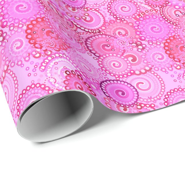 Fractal swirl mönster, rosa och fuchsia presentpapper (Rullad Hörn)