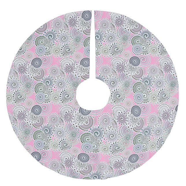 Fractal swirl mönster, rosa och grått julgransmatta borstad polyester (Framsidan)