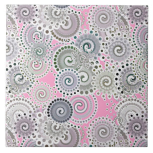 Fractal swirl mönster, rosa och grått kakelplatta