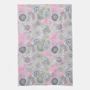 Fractal swirl mönster, rosa och grått kökshandduk