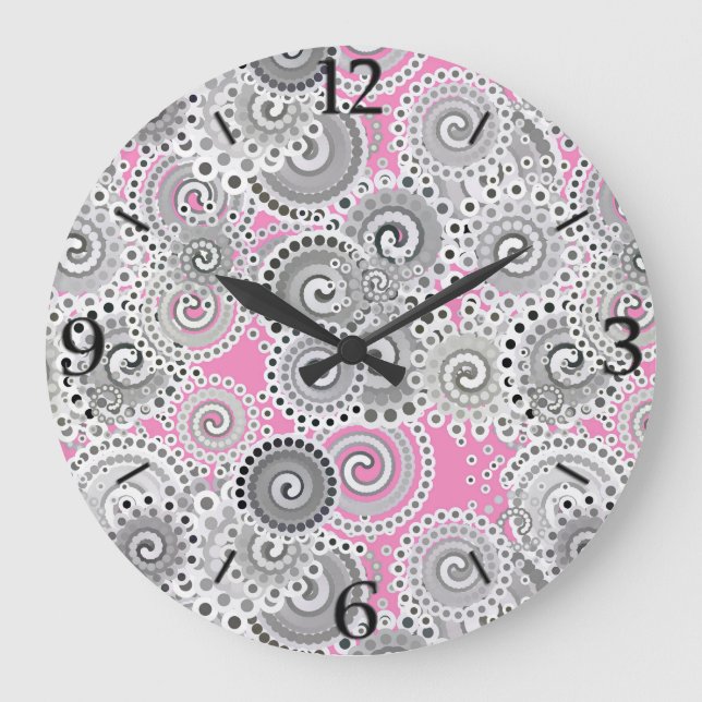 Fractal swirl mönster, rosa och grått stor klocka (Framsida)