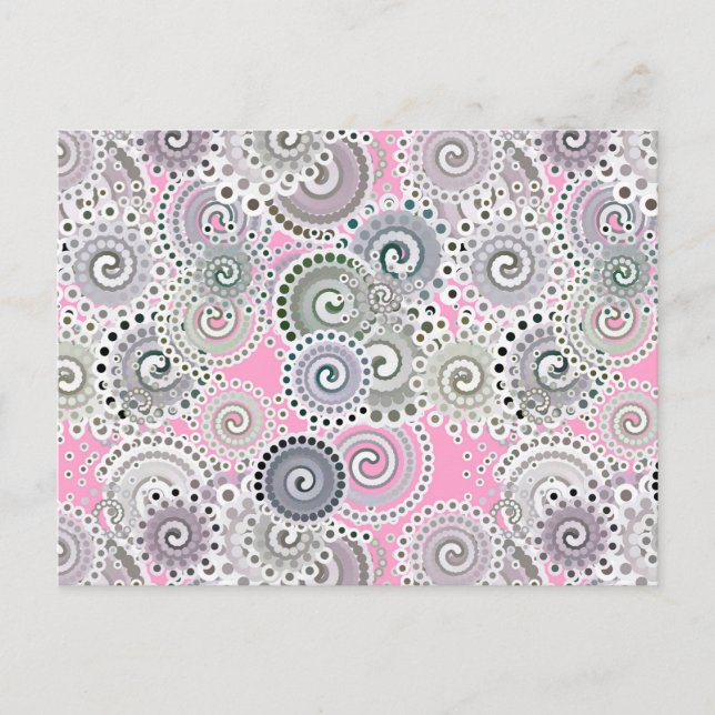 Fractal swirl mönster, rosa och grått vykort (Framsida)