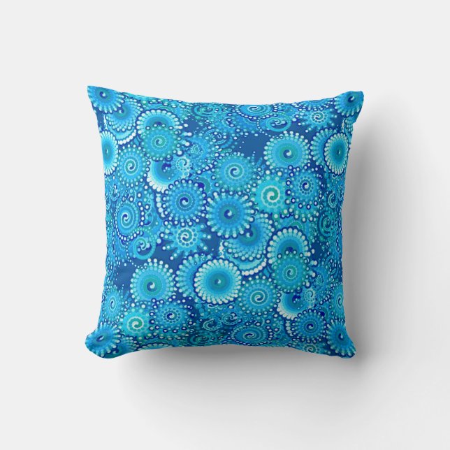 Fractal Swirl Mönster, Shades of Cobalt Blue Kudde (Framsida)