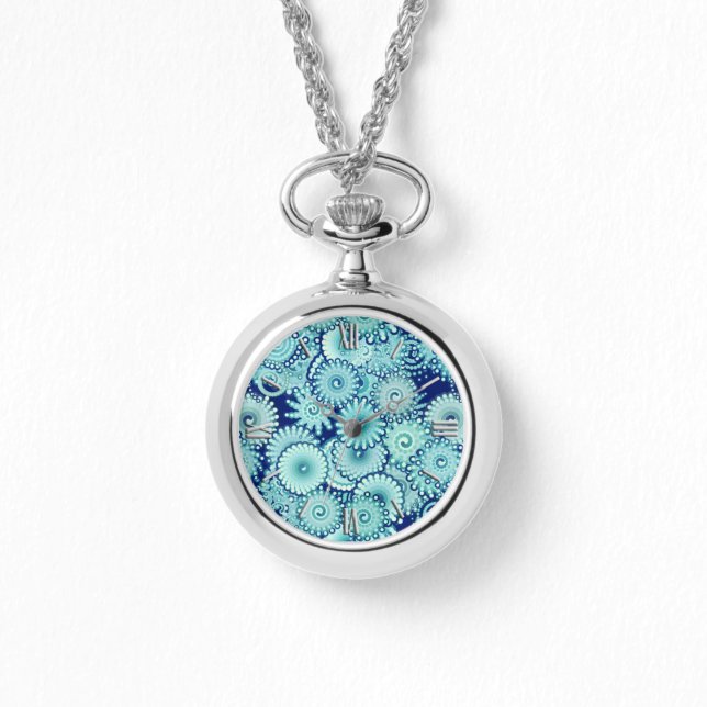Fractal swirl mönster, skuggor av denim blue armbandsur (Framsida)