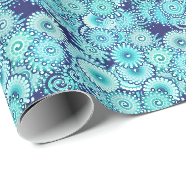 Fractal swirl mönster, skuggor av denim blue presentpapper (Rullad Hörn)