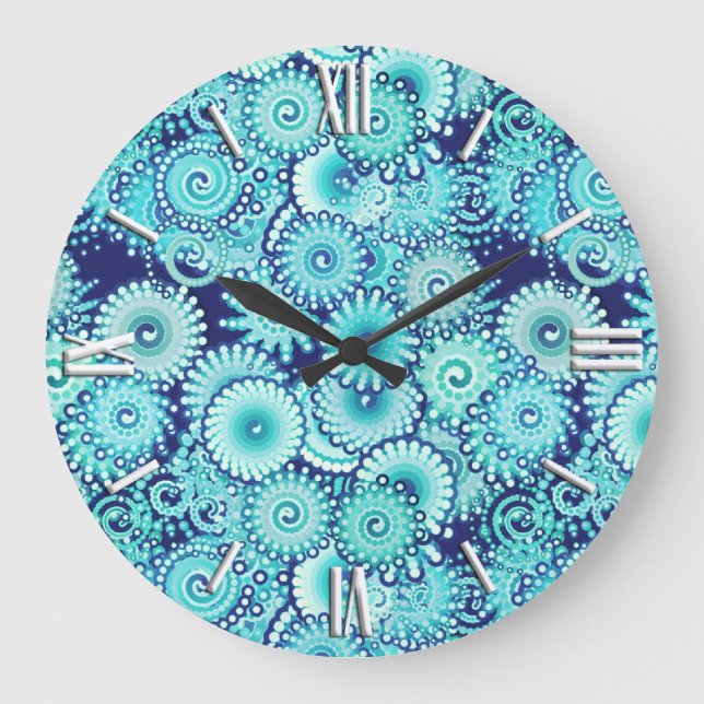 Fractal swirl mönster, skuggor av denim blue stor klocka (Framsida)