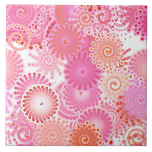 Fractal swirl mönster, skuggor av rosa och koral kakelplatta