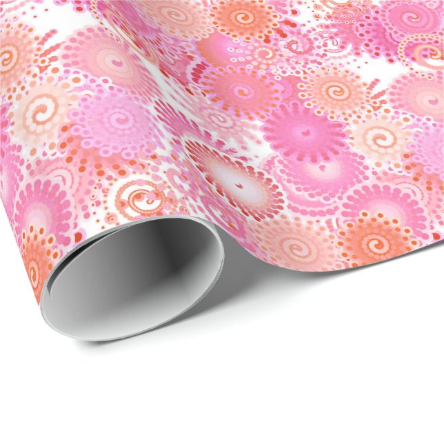 Fractal swirl mönster, skuggor av rosa och koral presentpapper (Rullad Hörn)