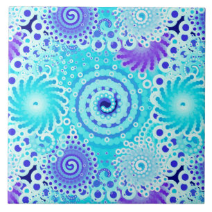 Fractal swirl mönster, turkos, akvarier, blått kakelplatta