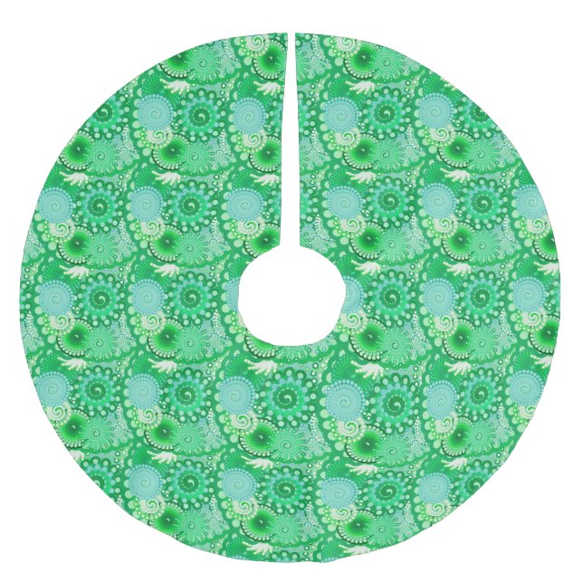 Fractal swirl mönster, turkos, aqua, jade julgransmatta borstad polyester (Framsidan)