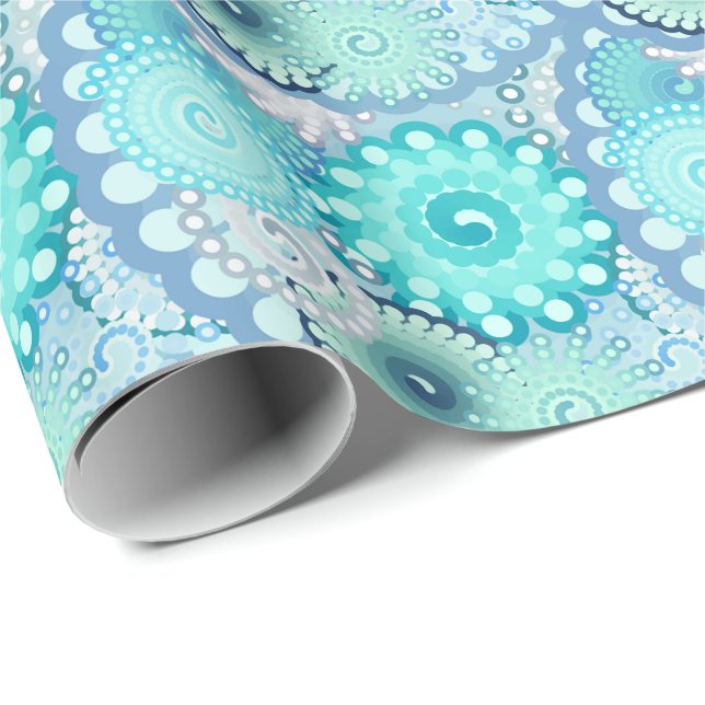 Fractal swirl mönster, turkos, grönt, blått presentpapper (Rullad Hörn)