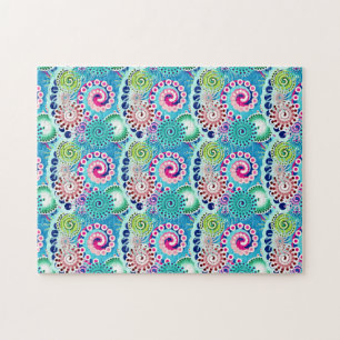 Fractal Swirl Mönster, turkos Rosa Multi Pussel