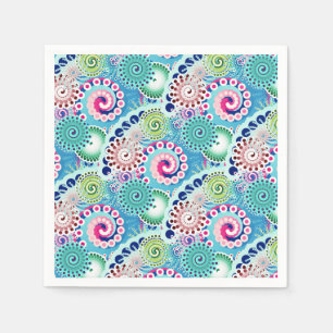Fractal swirl mönster, turkos, rosa, multipelt pappersservett