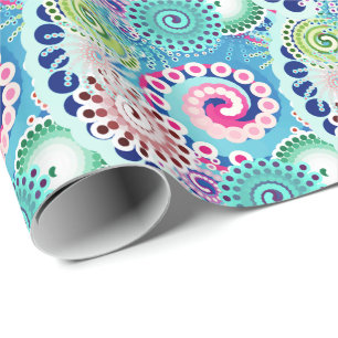 Fractal swirl mönster, turkos, rosa, multipelt presentpapper
