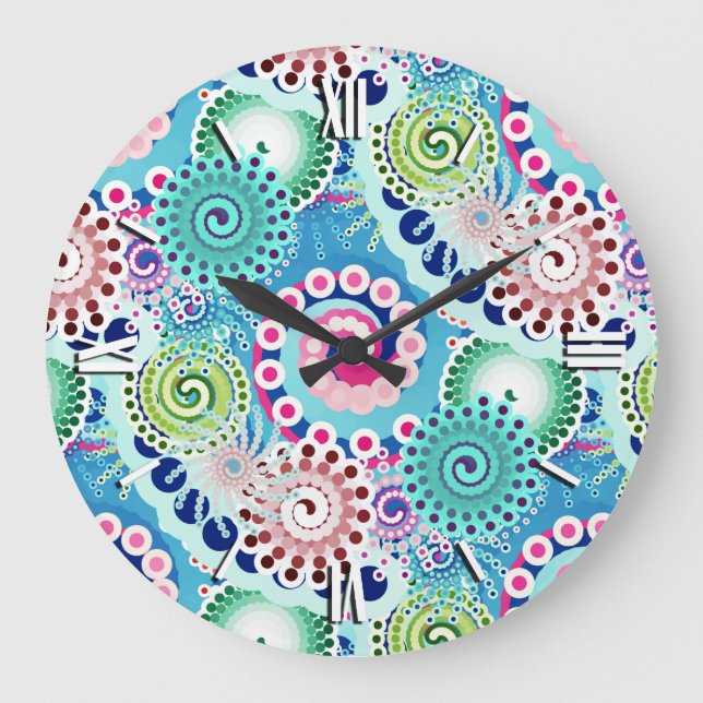 Fractal swirl mönster, turkos, rosa, multipelt stor klocka (Framsida)