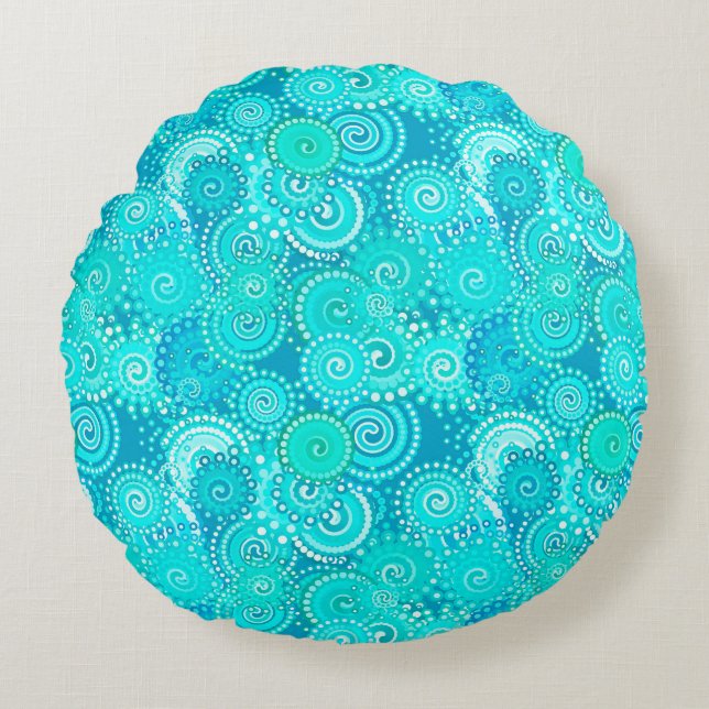 Fractal swirl mönster, turkos rund kudde (Framsidan)